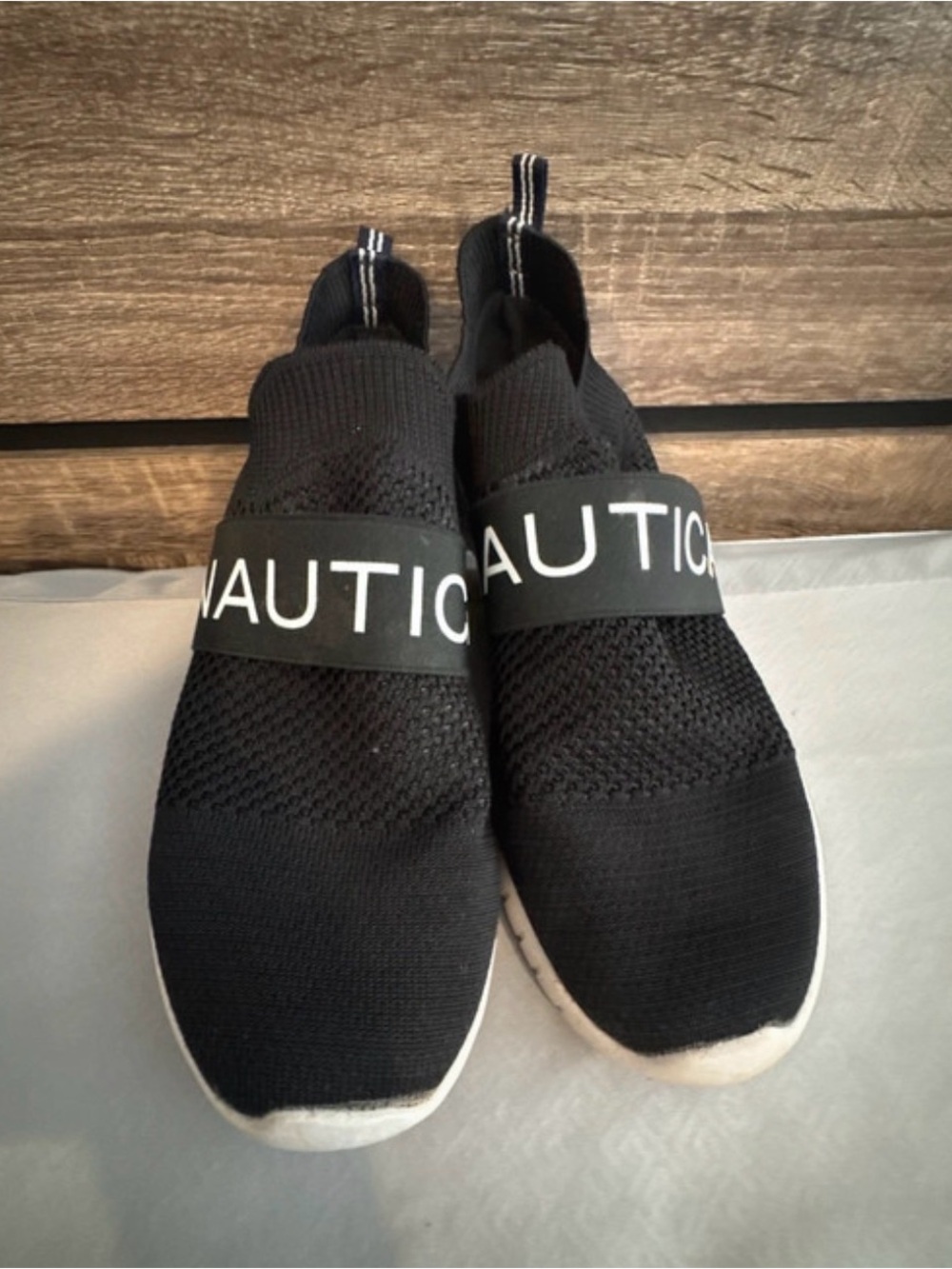 Nautica Black Knit Slip-On Sneakers with White Sole